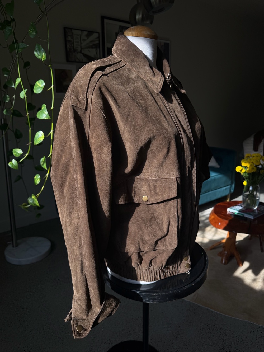 Zara Brown Suede Bomber Jacket - Picture 4 of 7